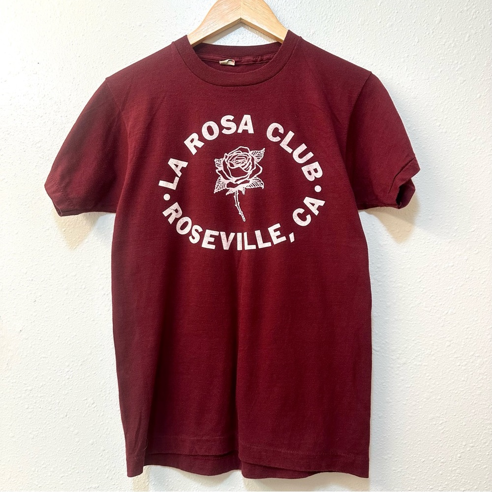 Vintage 80s Screen Stars USA 50-50 Graphic Print La Rosa Club California T-shirt